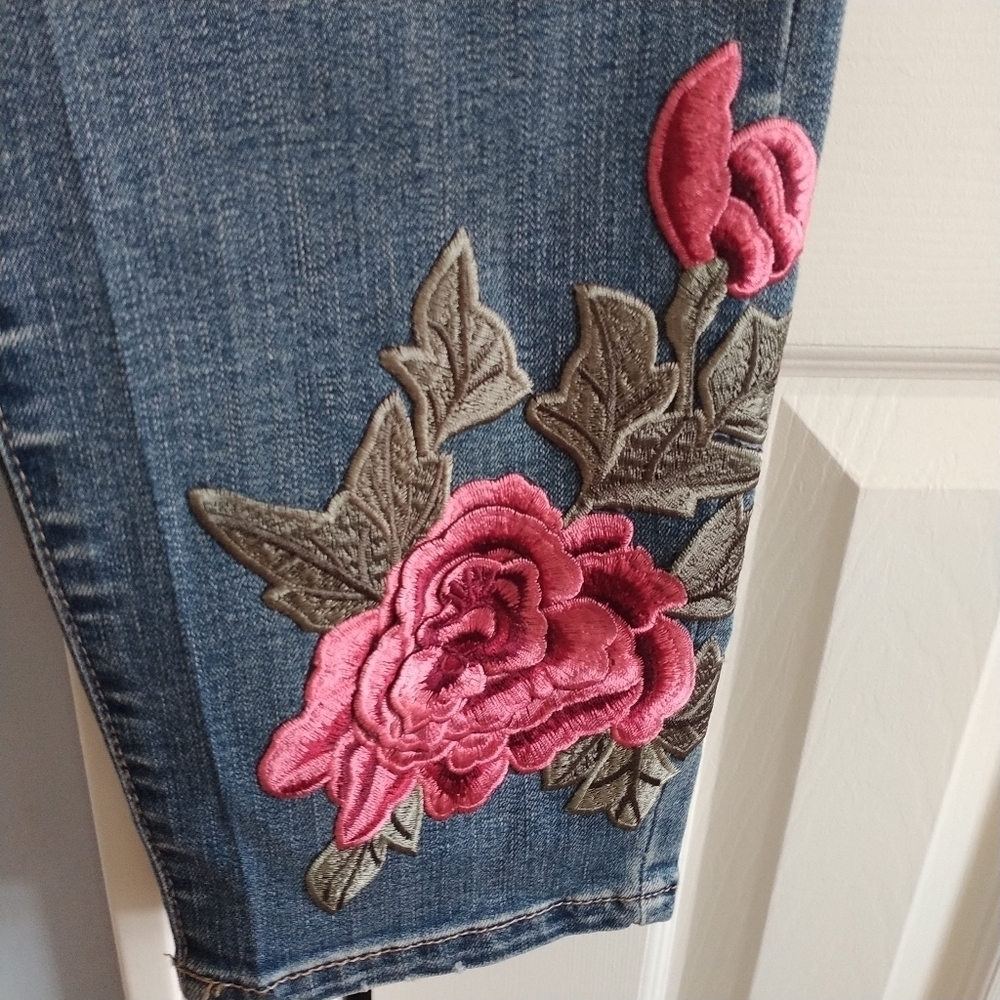 Vintage America Applique Boho Skinny Jeans 14R - Picture 4 of 14